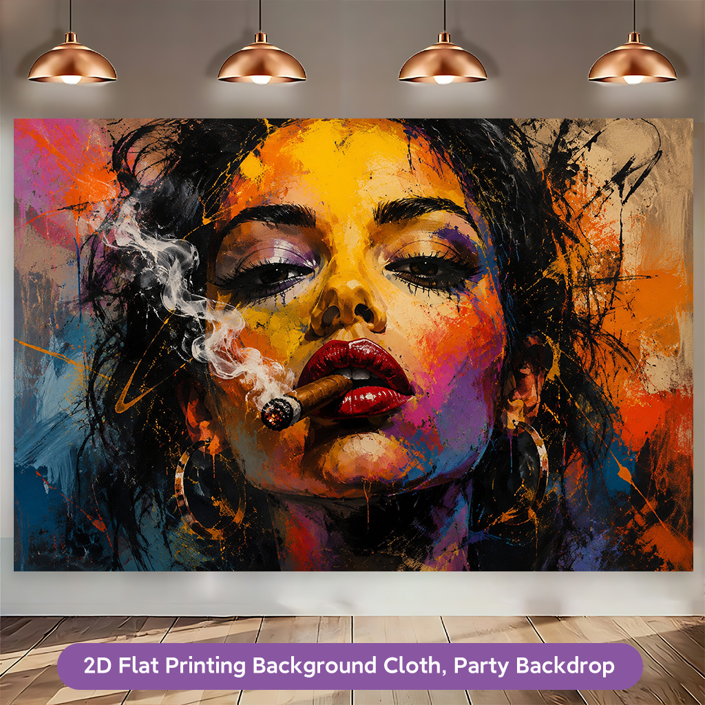 Colorful Smoking Woman Polyester Wall Decoration Banner